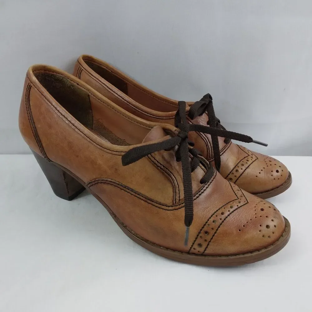 Fling Oxfords Wingtip Brogue Block Heels Leather Y2K Academia Women's 7